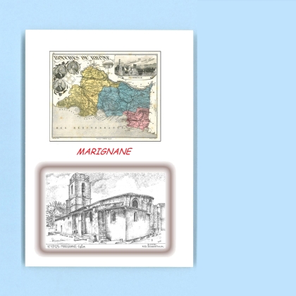 Cartes Postales impression Noir avec dpartement sur la ville de MARIGNANE Titre : eglise