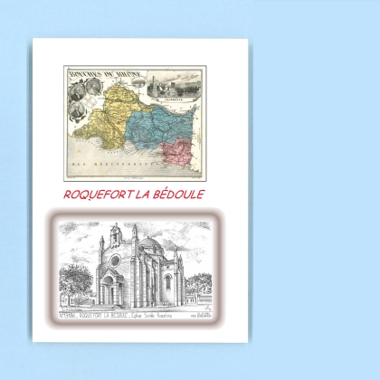Cartes Postales impression Noir avec dpartement sur la ville de ROQUEFORT LA BEDOULE Titre : eglise ste roseline