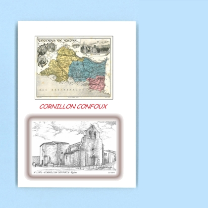 Cartes Postales impression Noir avec dpartement sur la ville de CORNILLON CONFOUX Titre : eglise