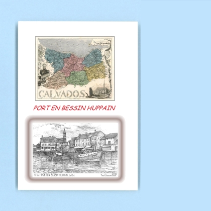 Cartes Postales impression Noir avec dpartement sur la ville de PORT EN BESSIN HUPPAIN Titre : le port