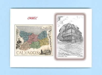 Cartes Postales impression Noir avec dpartement sur la ville de ORBEC Titre : manoir