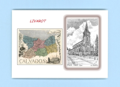 Cartes Postales impression Noir avec dpartement sur la ville de LIVAROT Titre : eglise