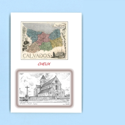 Cartes Postales impression Noir avec dpartement sur la ville de CHEUX Titre : eglise