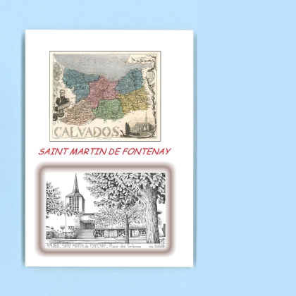 Cartes Postales impression Noir avec dpartement sur la ville de ST MARTIN DE FONTENAY Titre : place des fontaines