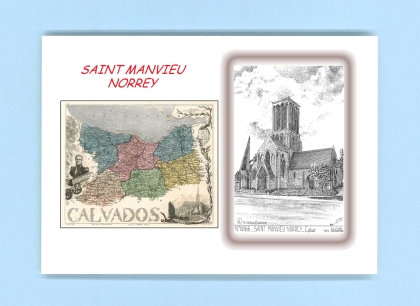 Cartes Postales impression Noir avec dpartement sur la ville de ST MANVIEU NORREY Titre : eglise