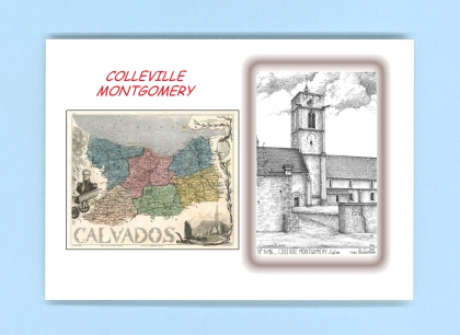 Cartes Postales impression Noir avec dpartement sur la ville de COLLEVILLE MONTGOMERY Titre : eglise