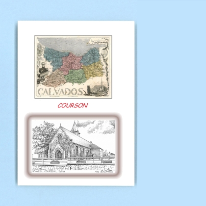 Cartes Postales impression Noir avec dpartement sur la ville de COURSON Titre : eglise