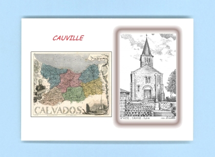 Cartes Postales impression Noir avec dpartement sur la ville de CAUVILLE Titre : eglise