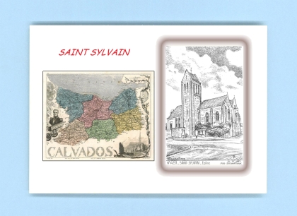Cartes Postales impression Noir avec dpartement sur la ville de ST SYLVAIN Titre : eglise