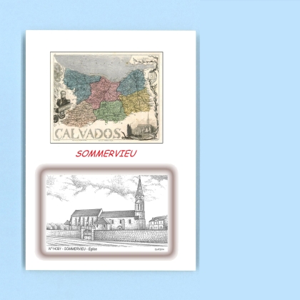 Cartes Postales impression Noir avec dpartement sur la ville de SOMMERVIEU Titre : eglise