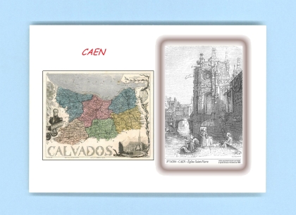 Cartes Postales impression Noir avec dpartement sur la ville de CAEN Titre : eglise st pierre