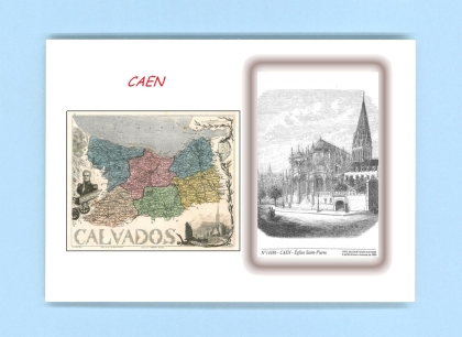 Cartes Postales impression Noir avec dpartement sur la ville de CAEN Titre : eglise st pierre
