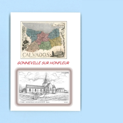 Cartes Postales impression Noir avec dpartement sur la ville de GONNEVILLE SUR HONFLEUR Titre : eglise