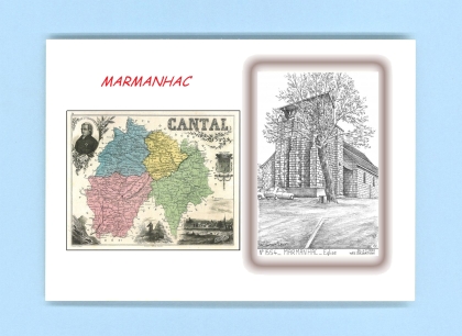Cartes Postales impression Noir avec dpartement sur la ville de MARMANHAC Titre : eglise