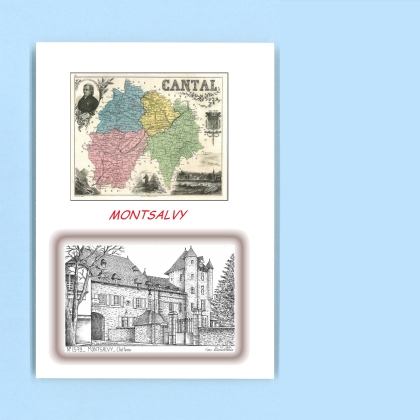 Cartes Postales impression Noir avec dpartement sur la ville de MONTSALVY Titre : chateau