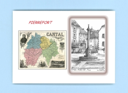 Cartes Postales impression Noir avec dpartement sur la ville de PIERREFORT Titre : place
