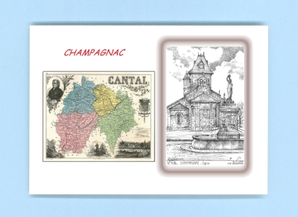 Cartes Postales impression Noir avec dpartement sur la ville de CHAMPAGNAC Titre : eglise