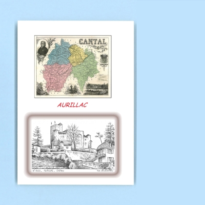 Cartes Postales impression Noir avec dpartement sur la ville de AURILLAC Titre : chateau