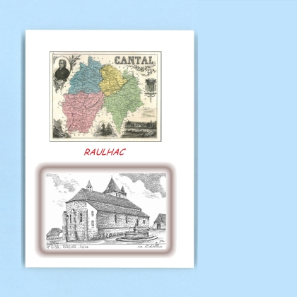 Cartes Postales impression Noir avec dpartement sur la ville de RAULHAC Titre : eglise
