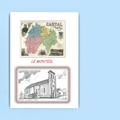 Cartes Postales impression Noir avec dpartement sur la ville de LE MONTEIL Titre : eglise