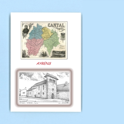 Cartes Postales impression Noir avec dpartement sur la ville de AYRENS Titre : eglise