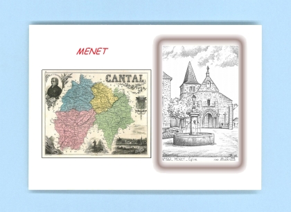 Cartes Postales impression Noir avec dpartement sur la ville de MENET Titre : eglise