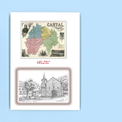 Cartes Postales impression Noir avec dpartement sur la ville de VELZIC Titre : eglise