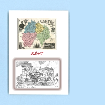 Cartes Postales impression Noir avec dpartement sur la ville de GLENAT Titre : mairie et eglise