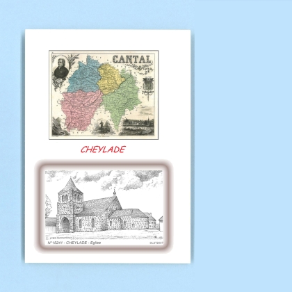 Cartes Postales impression Noir avec dpartement sur la ville de CHEYLADE Titre : eglise