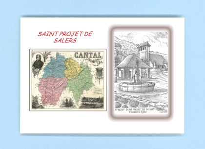 Cartes Postales impression Noir avec dpartement sur la ville de ST PROJET DE SALERS Titre : fontaine et eglise
