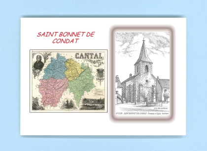 Cartes Postales impression Noir avec dpartement sur la ville de ST BONNET DE CONDAT Titre : fontaine et eglise