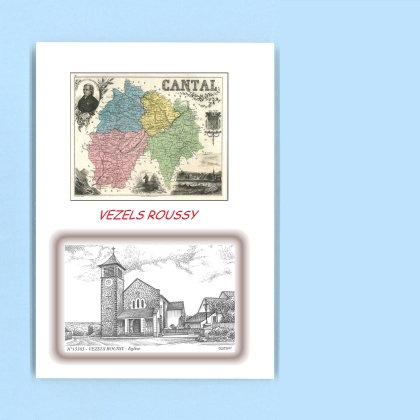 Cartes Postales impression Noir avec dpartement sur la ville de VEZELS ROUSSY Titre : eglise