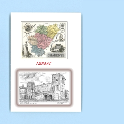 Cartes Postales impression Noir avec dpartement sur la ville de NERSAC Titre : hotel de ville