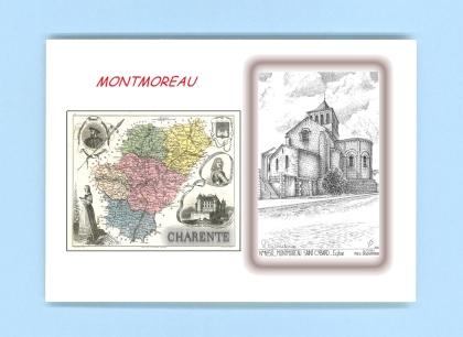 Cartes Postales impression Noir avec dpartement sur la ville de MONTMOREAU Titre : eglise