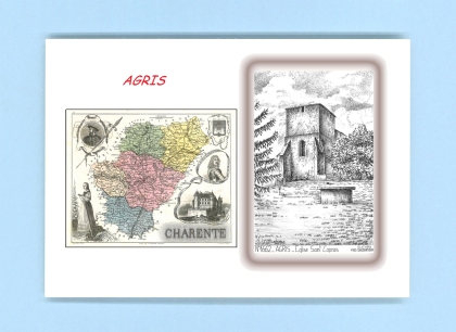 Cartes Postales impression Noir avec dpartement sur la ville de AGRIS Titre : eglise st caprais