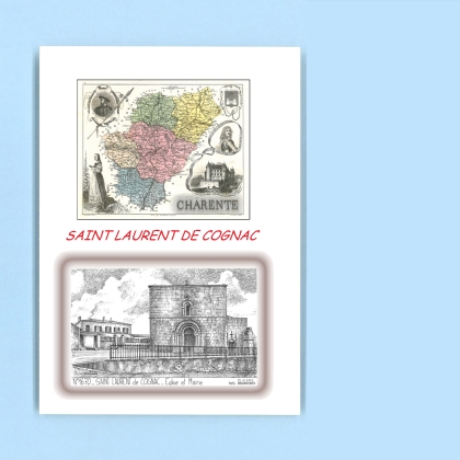 Cartes Postales impression Noir avec dpartement sur la ville de ST LAURENT DE COGNAC Titre : eglise et mairie