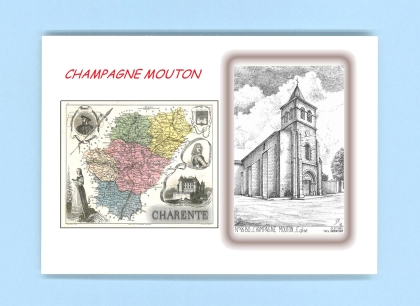 Cartes Postales impression Noir avec dpartement sur la ville de CHAMPAGNE MOUTON Titre : eglise