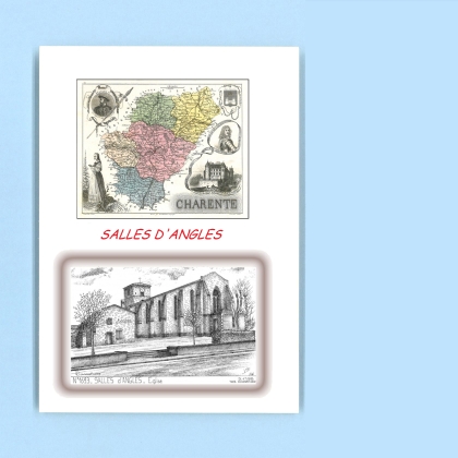 Cartes Postales impression Noir avec dpartement sur la ville de SALLES D ANGLES Titre : eglise