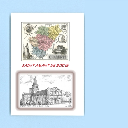 Cartes Postales impression Noir avec dpartement sur la ville de ST AMANT DE BOIXE Titre : eglise