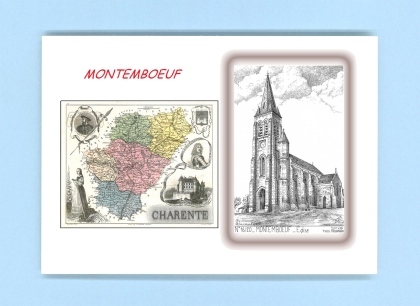 Cartes Postales impression Noir avec dpartement sur la ville de MONTEMBOEUF Titre : eglise