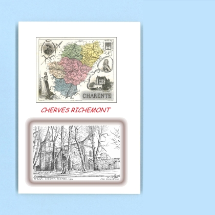 Cartes Postales impression Noir avec dpartement sur la ville de CHERVES RICHEMONT Titre : eglise