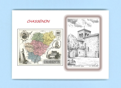 Cartes Postales impression Noir avec dpartement sur la ville de CHASSENON Titre : eglise