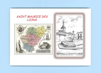 Cartes Postales impression Noir avec dpartement sur la ville de ST MAURICE DES LIONS Titre : place