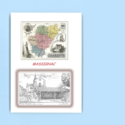 Cartes Postales impression Noir avec dpartement sur la ville de MASSIGNAC Titre : eglise et lavoir