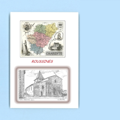 Cartes Postales impression Noir avec dpartement sur la ville de ROUSSINES Titre : eglise