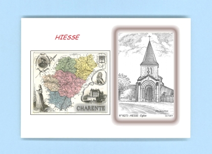 Cartes Postales impression Noir avec dpartement sur la ville de HIESSE Titre : eglise