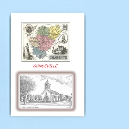 Cartes Postales impression Noir avec dpartement sur la ville de GONDEVILLE Titre : eglise