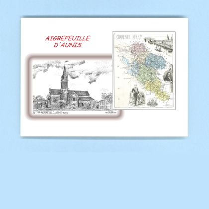 Cartes Postales impression Noir avec dpartement sur la ville de AIGREFEUILLE D AUNIS Titre : eglise
