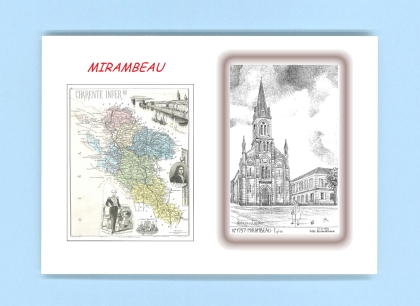 Cartes Postales impression Noir avec dpartement sur la ville de MIRAMBEAU Titre : eglise