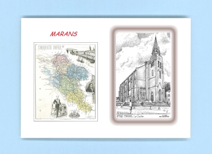Cartes Postales impression Noir avec dpartement sur la ville de MARANS Titre : le clocher
